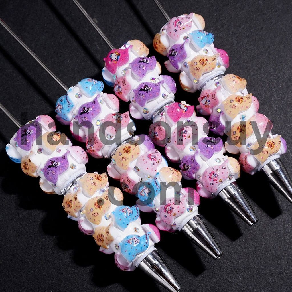 Cute Cartoon Character Cap Series Beadable Clay Pens with AB Rhinestone