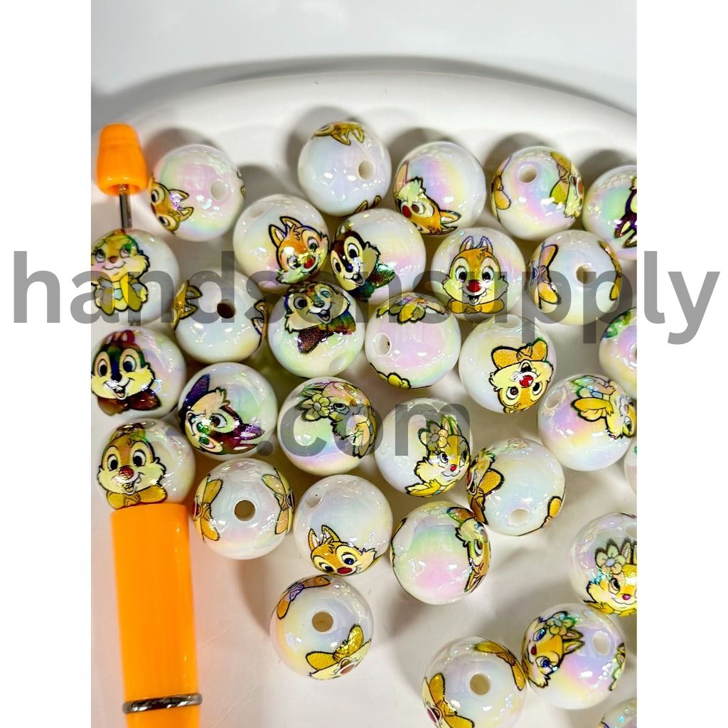 Mini White UV Coating Acrylic Beads with Little Cartoon Cute Squirrels Random Mix 16MM