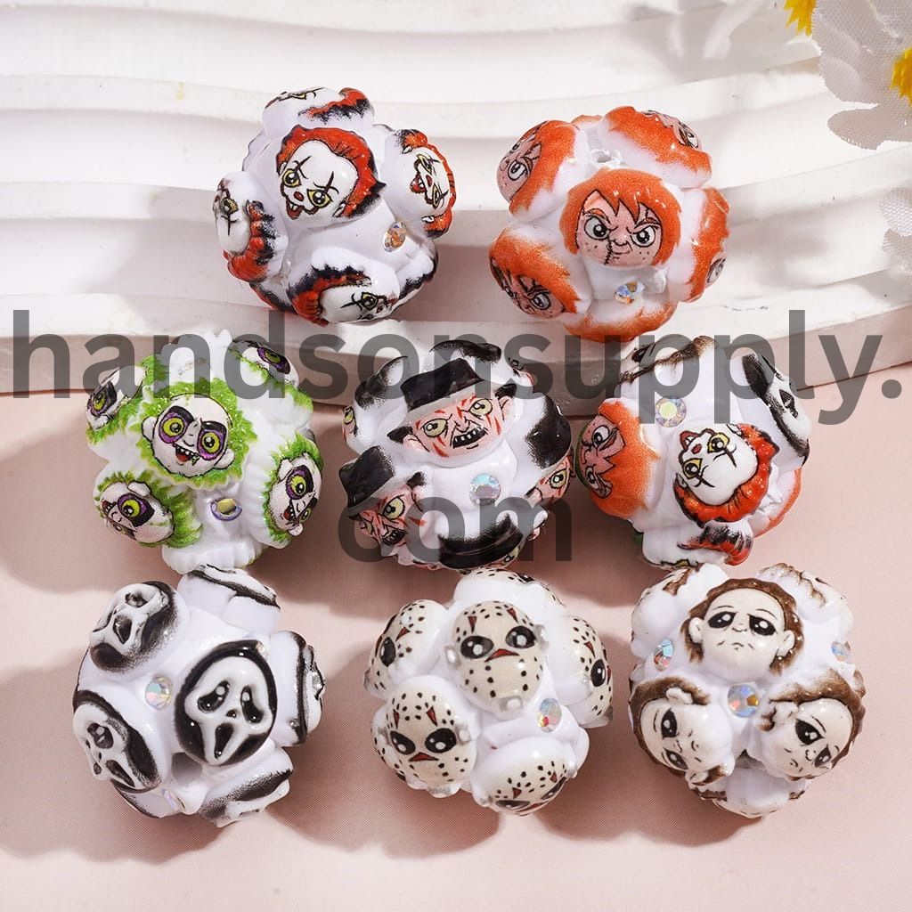 Halloween Spooky Character Series with AB Rhinestones Round Clay Beads 20MM, Random Mix