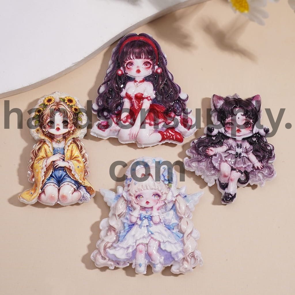 Concave-Convex featuring Beautiful Girl Character Doll Series Designs, Acrylic Beads Random Mix
