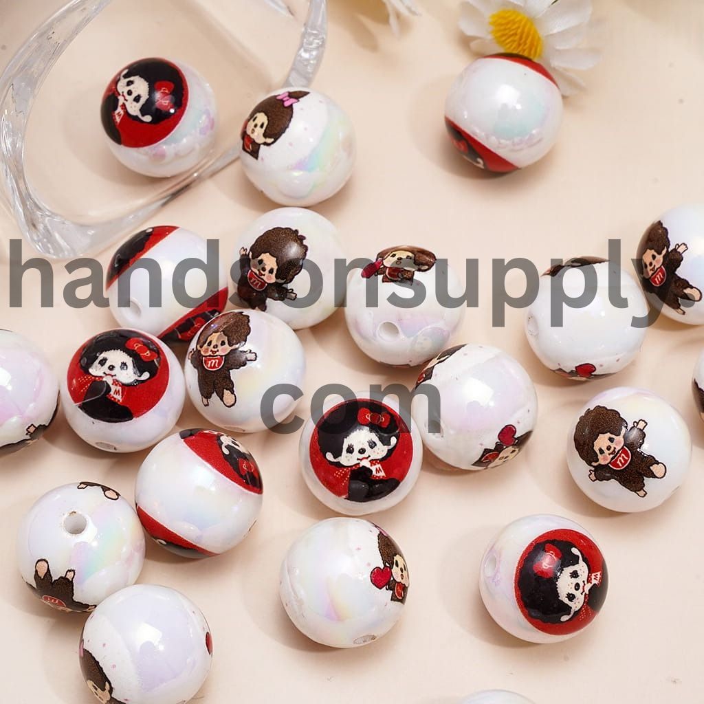UV Coated Monkey Doll Character Series Round Acrylic Beads 16MM Random Mix