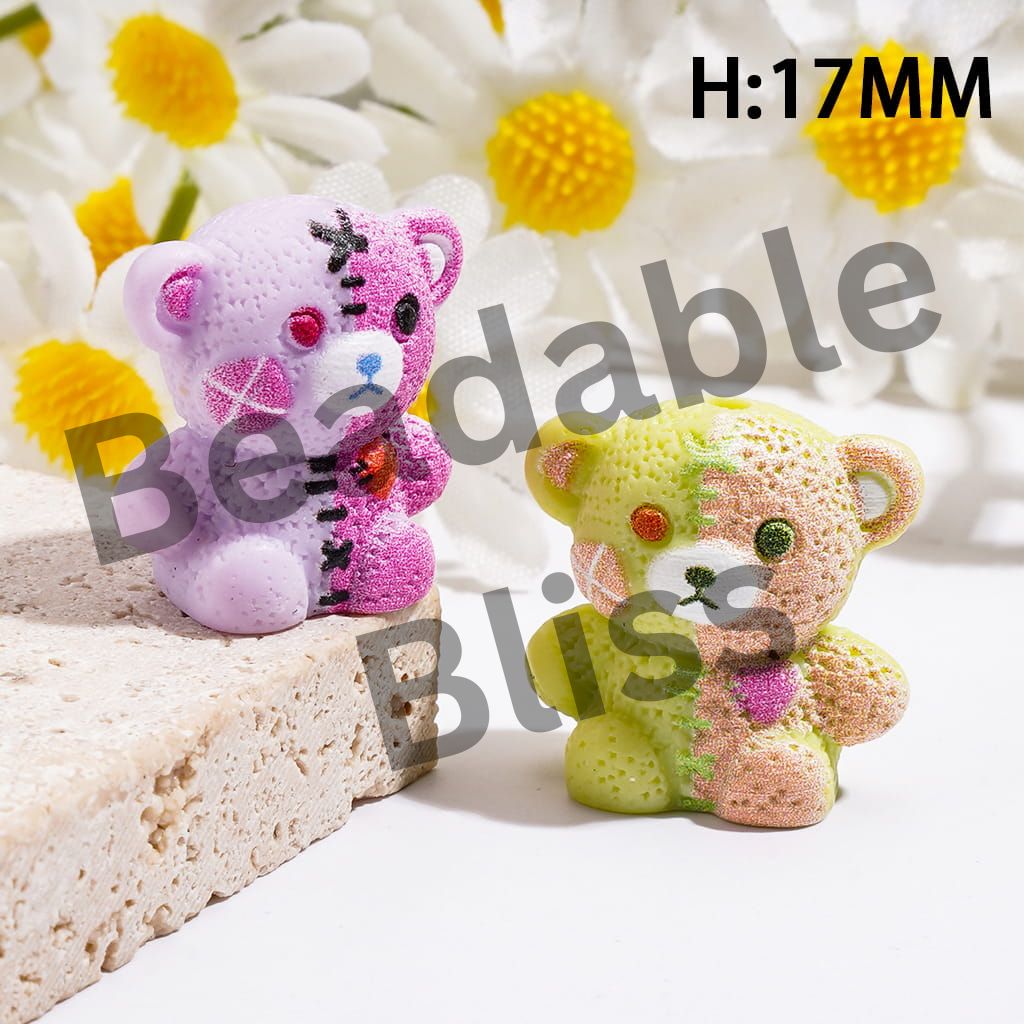 Acrylic Beads Dual-Color Patch Style Mini Bear Doll, Height 17MM, Random Mix
