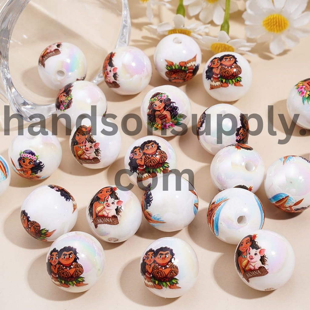 UV Coating Sea Navigator Adventure Girl Character Prints on Round Acrylic Beads for Bracelets 16MM Random Mix