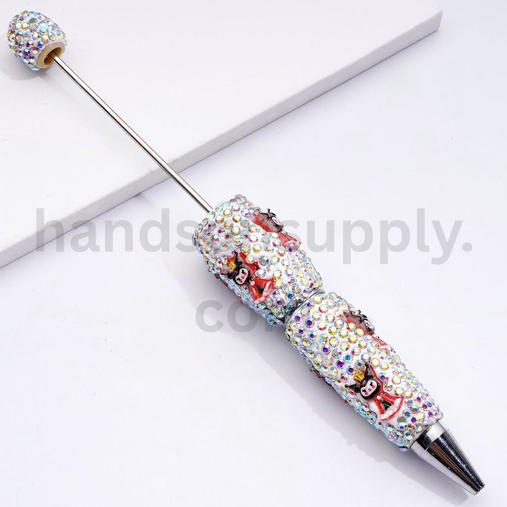 Sanrio-Inspired Characters in Christmas Outfits Red & AB Rhinestones Beadable Clay Pens