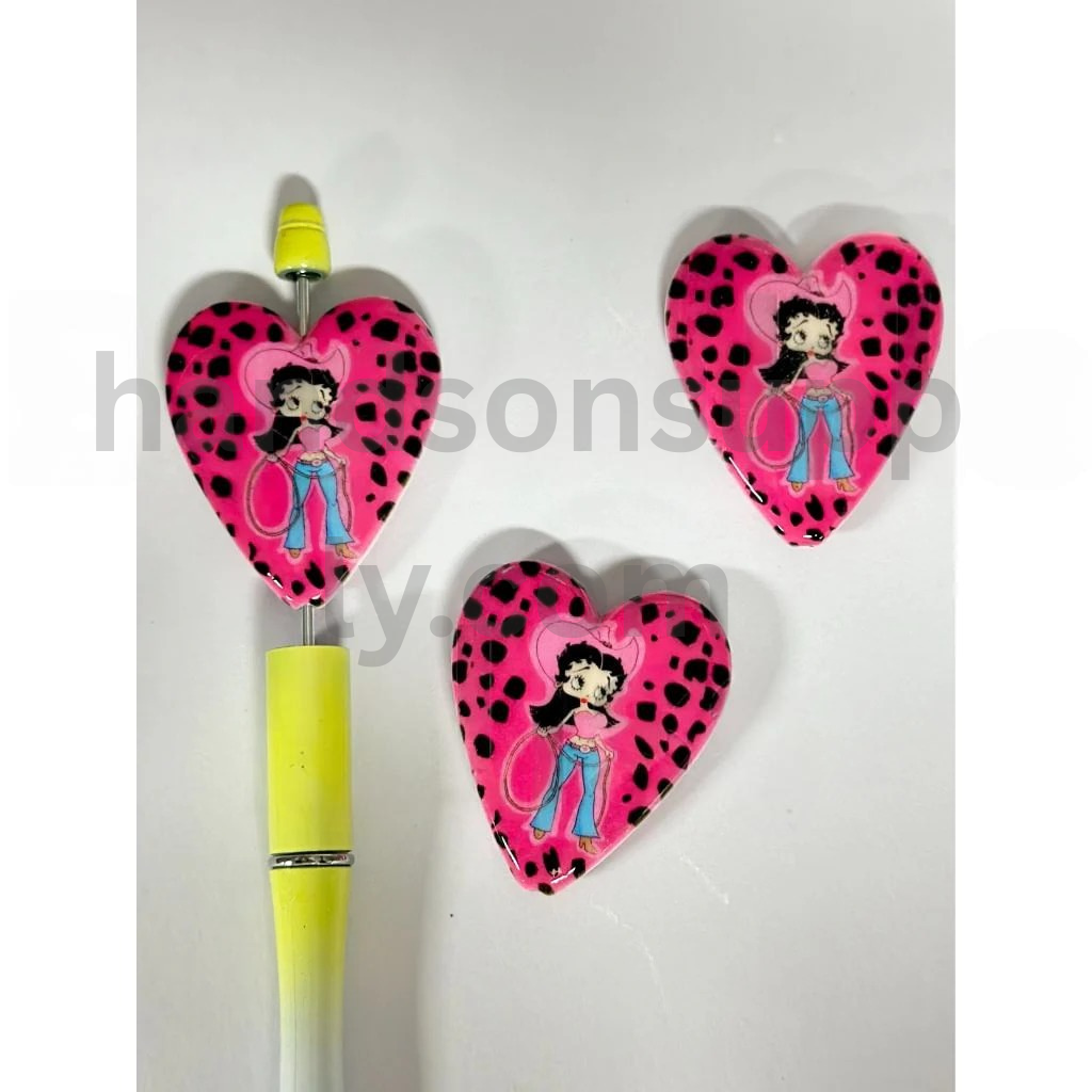 Old Girl Character Fashion Girl Jaguar Print Heart Shape 46×40MM Acrylic Beads
