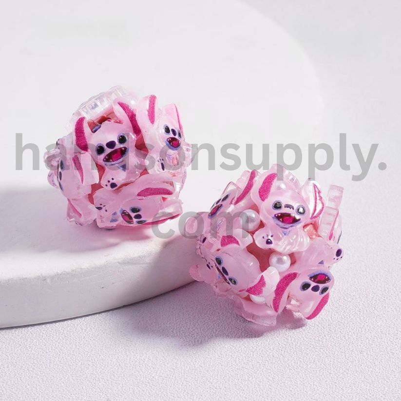 3D Angelic Blue Pink Stitch & Angel Clay Beads with Pearls & Rhinestones 20mm Mix