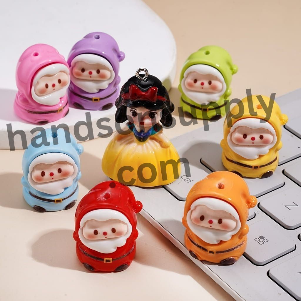 Cute Seven Gnome Elf and White Snow Princess Character Acrylic Beads for Charms and Pendants Random Mix (Please Read the Description)
