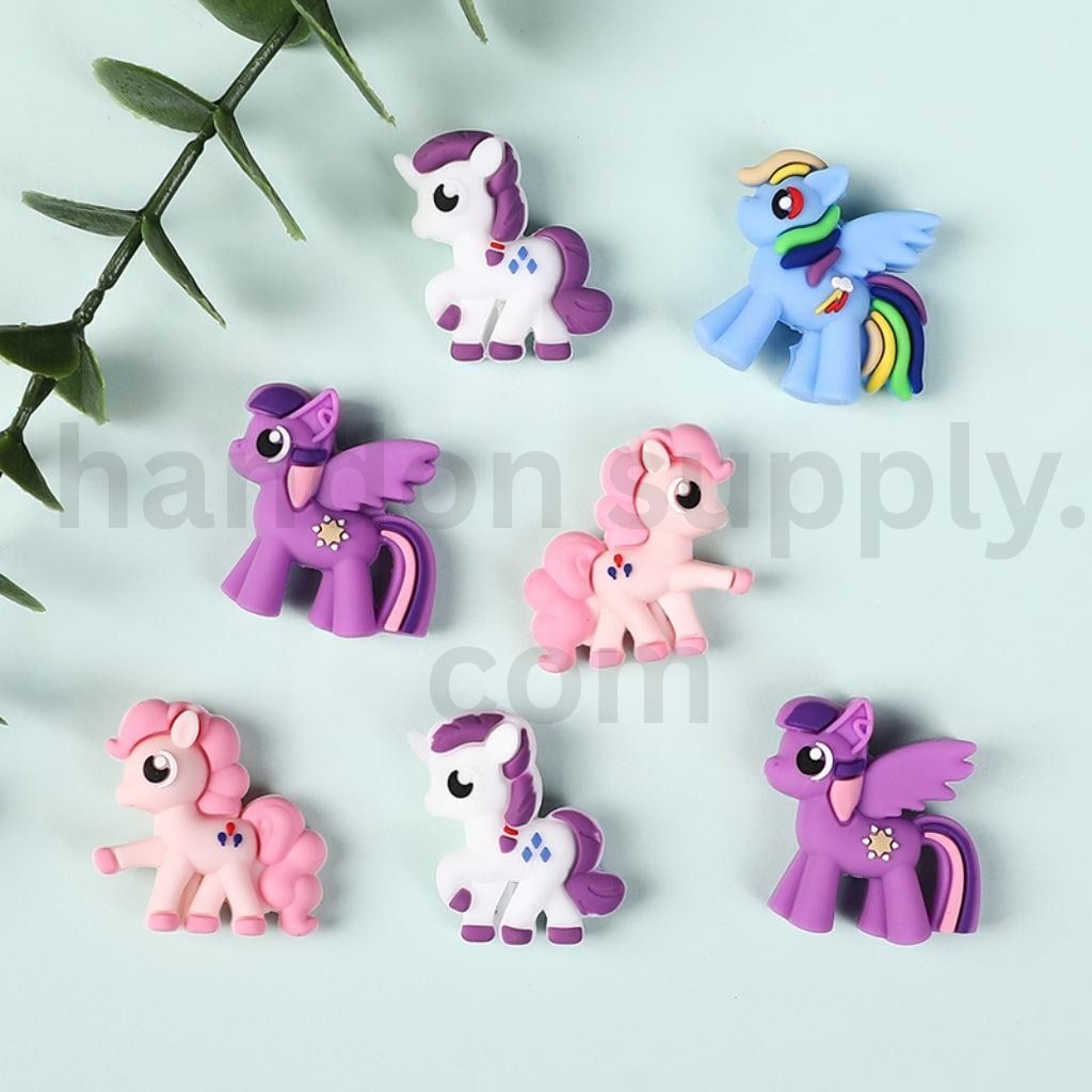 3D My Little Pony Silicone Focal Beads Twilight, Rainbow, Pinkie, Rarity Assorted Styles