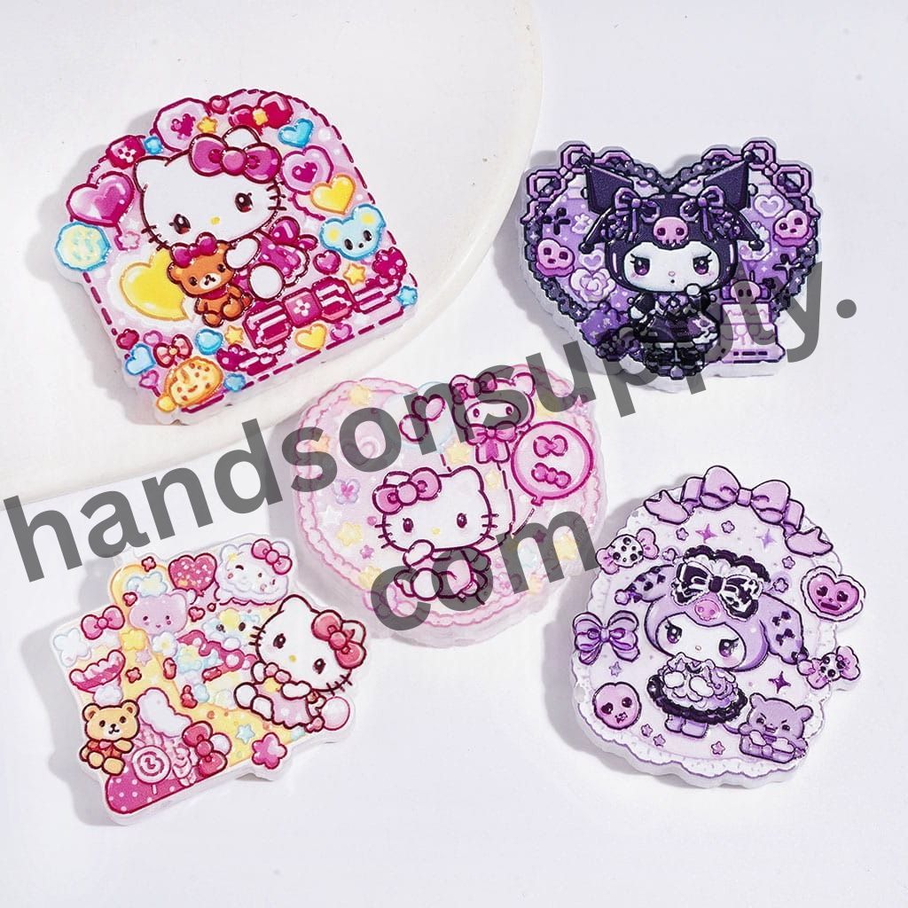 Gothic Pink and Purple Style Cute Cat Girl Character Series Acrylic Beads, Random Mix