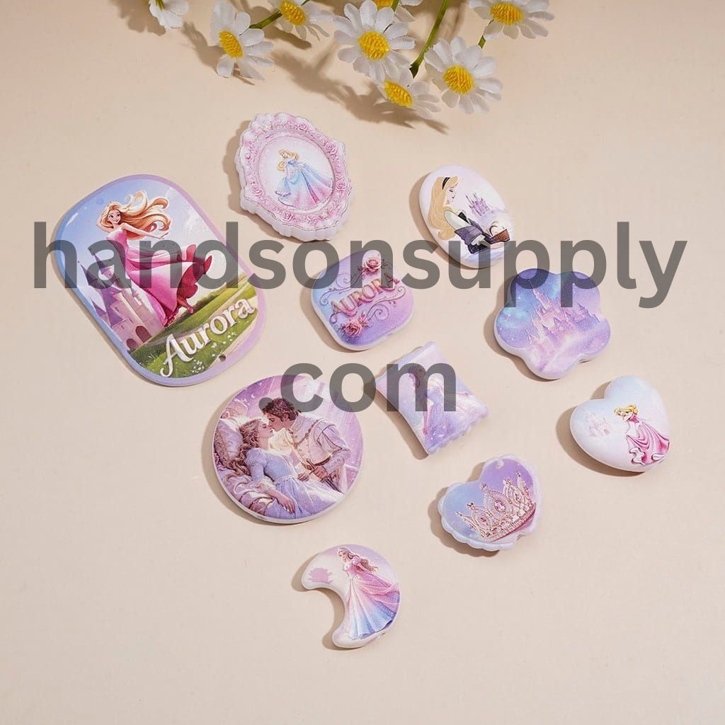 Beautiful Princess Character Series with Glitter Classic Animation Prints Acrylic Beads & Pendant, Random Mix
