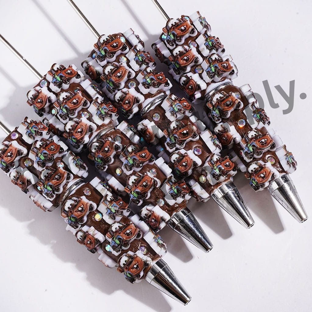 Adorable Sports Car Character with Shiny AB Rhinestones on Brown Background Beadable Clay Pens