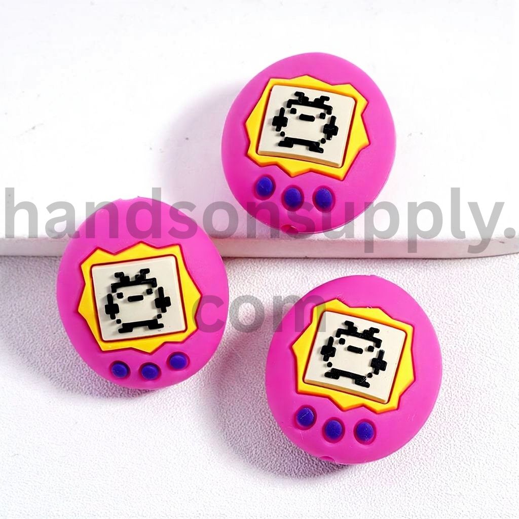 3D Cute Digital Pet Sky Blue & Magenta, Oval Shape Silicone Focal Beads Random Mix