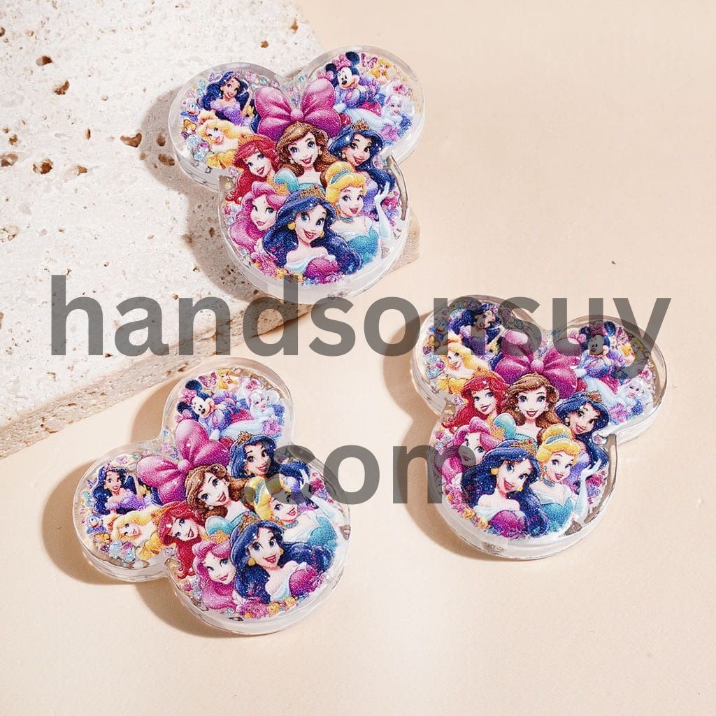 Fairy Beautiful Princess Character Print Flatback Mouse Head Shape Acrylic Beads, 24*25MM