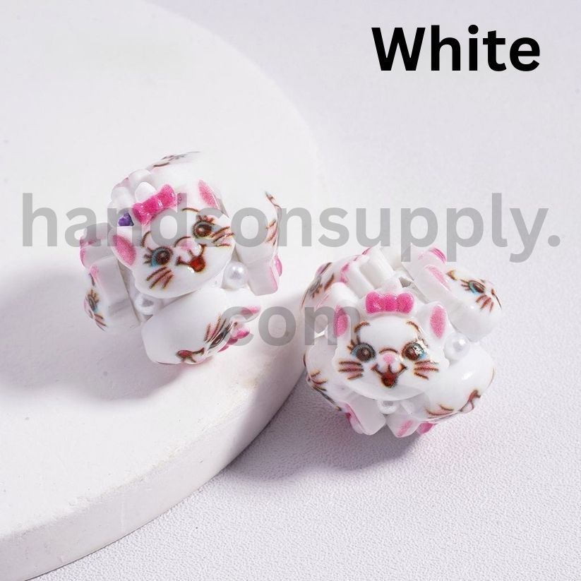 Cute Cartoon Winni the Poo, Piglet, Eeyore, Tigger & Marie Character Face with White Pearls Clay Beads