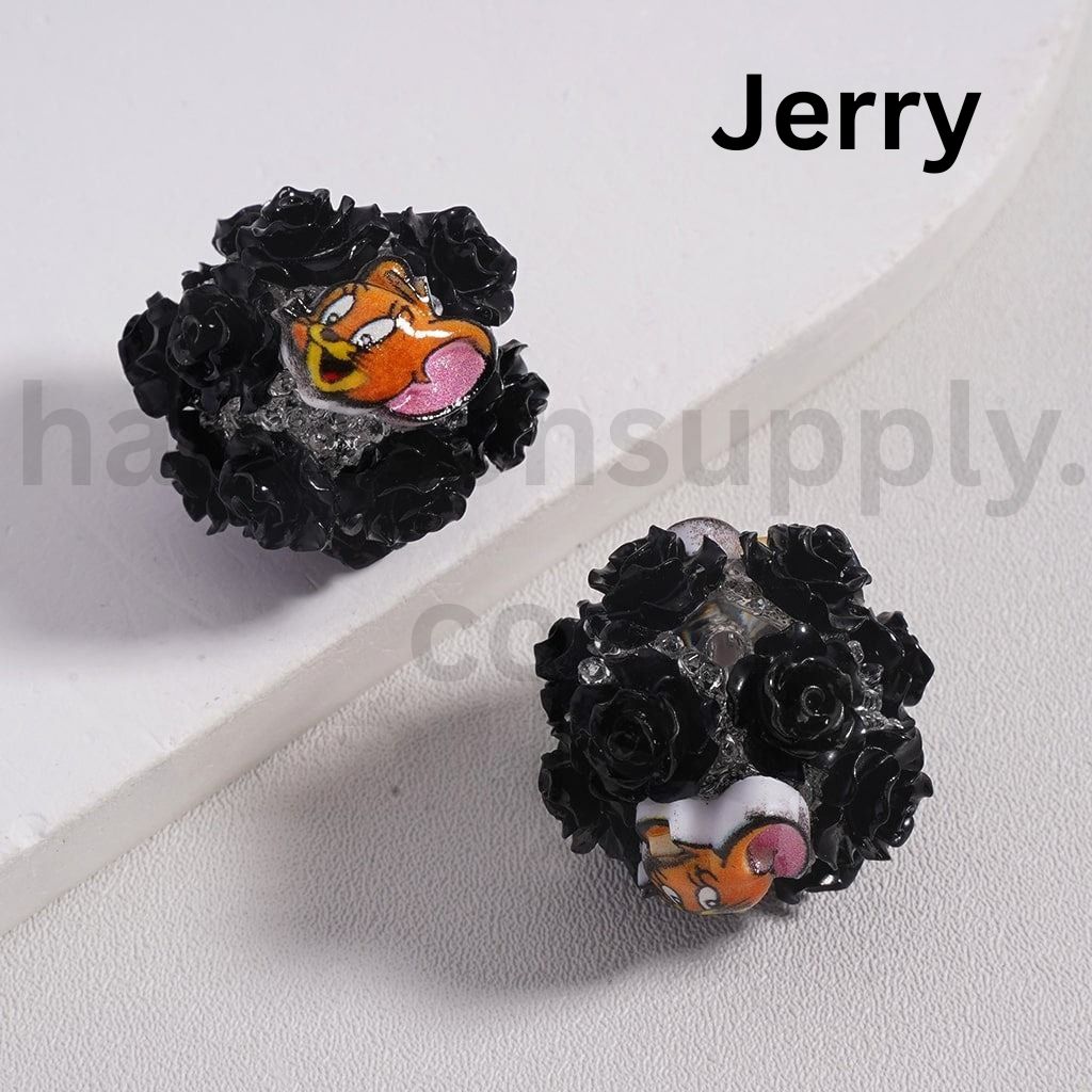 Luminous Cartoon Flower Characters Kuromi, Donald Duck, Minnie, Winnie the Pooh, Hello Kitty, Stitch, James P. Sullivan, Capybara, Cinnamonroll Acrylic Beads Multi Color Mix