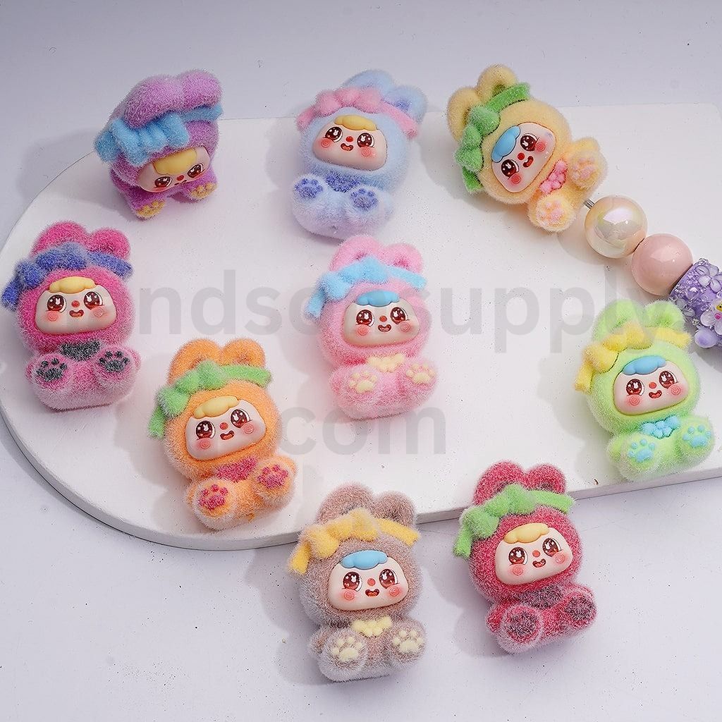 Cute Bowknots Pen Topper with Pendants Flocked Bunny Baby Jewelry Accessories, 50*29MM, Random Mix