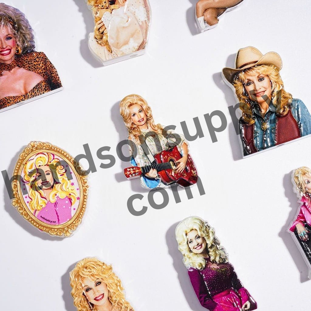 Golden-Haired American Country Music Songstress Character Acrylic Beads, Assorted Designs, Random Mix