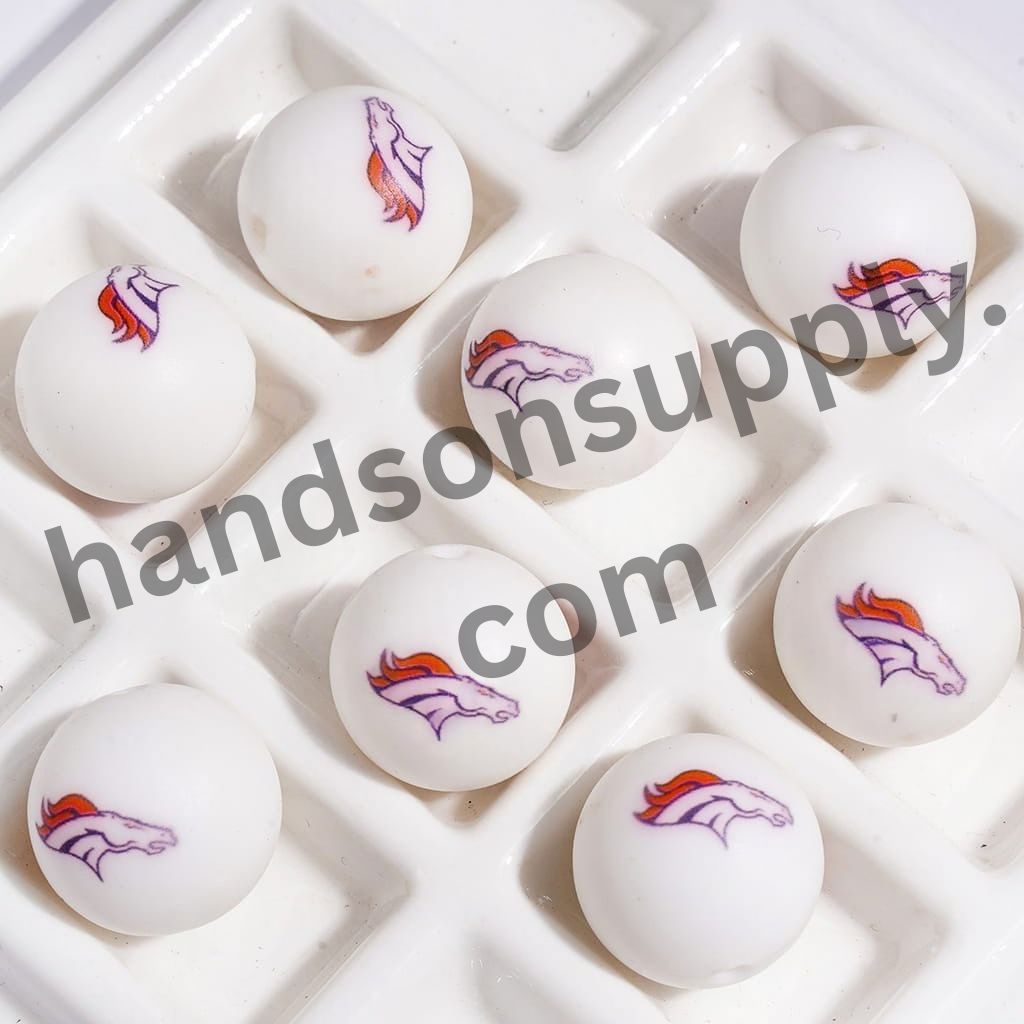 Sporty Denver American Football Team Horse Print Round Silicone Beads for DIY Bracelets & Necklaces, 15MM