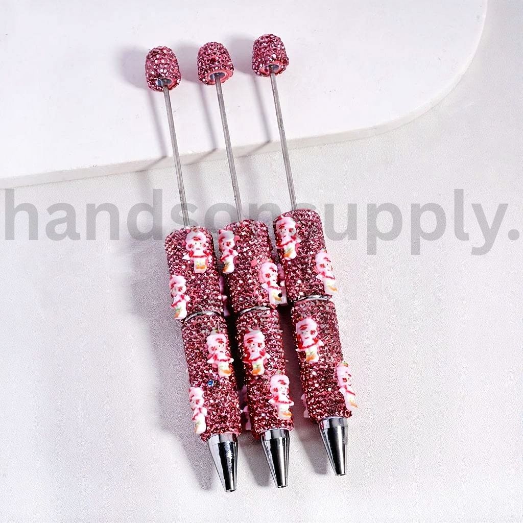 Cute Strawberry Girl Series Fancy Pink Rhinestones Beadable Clay Pen