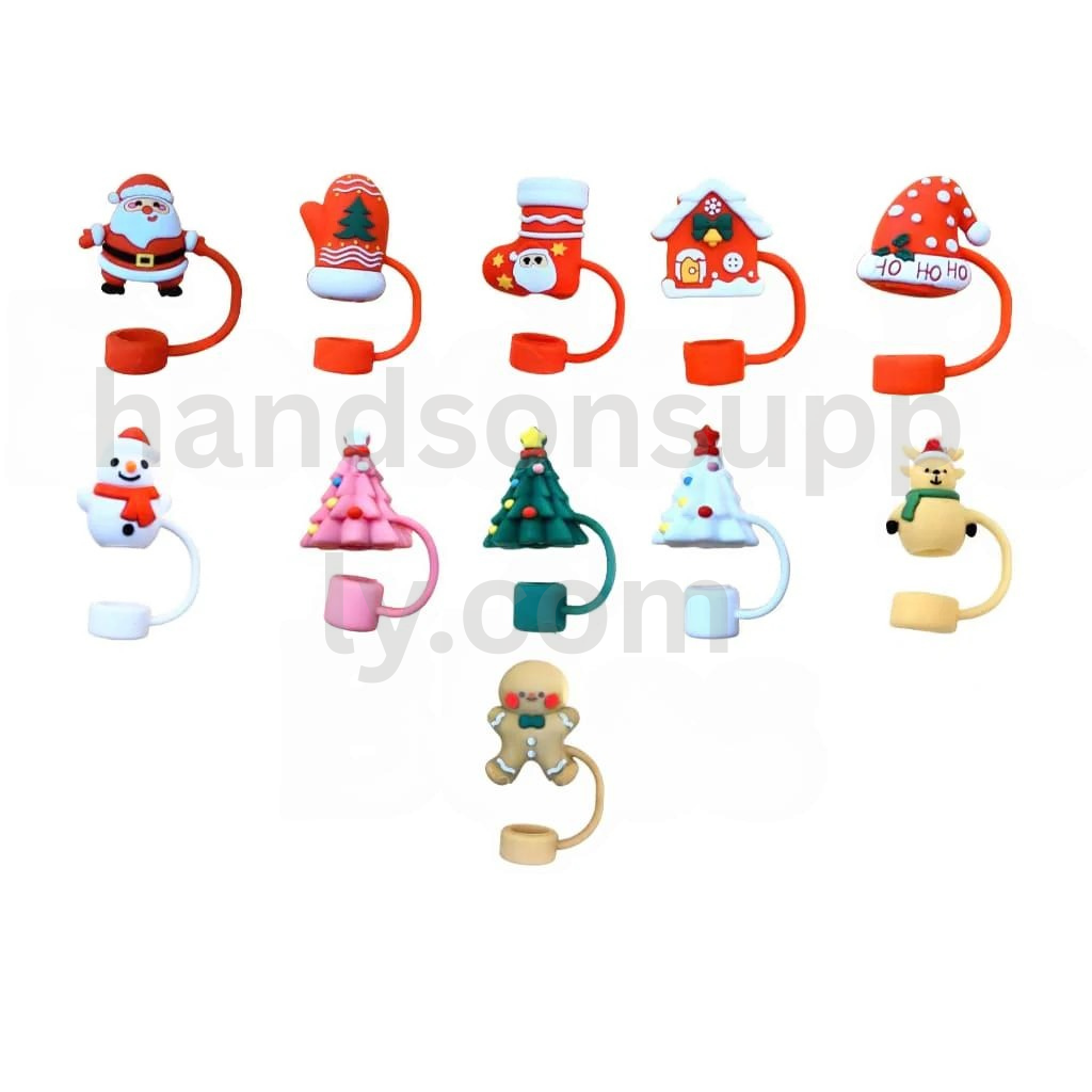 Christmas Holiday Cup Accessories in Food Grade Material Silicone Straw Toppers
