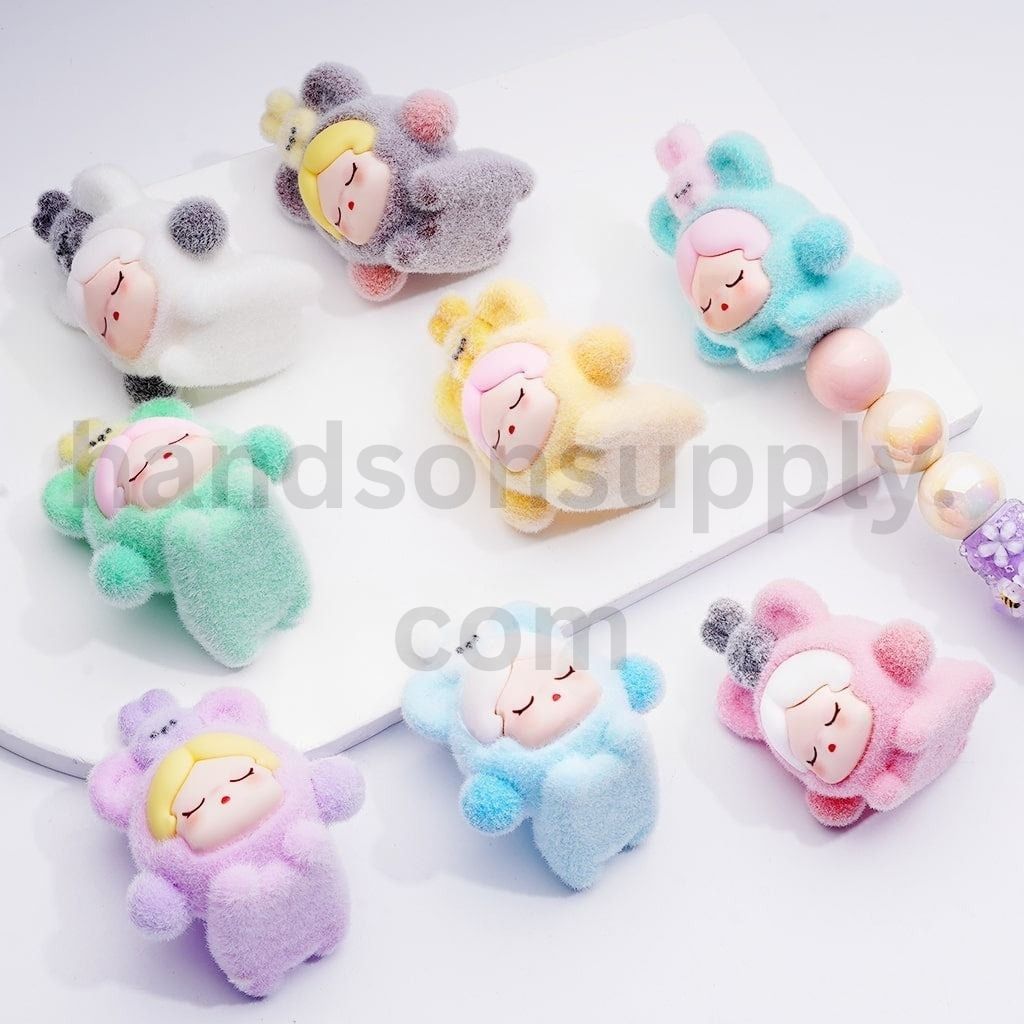 Cute Flocked Kik in Bear Costume Acrylic Pendant Beads Pen Toppers & Jewelry Accessories, 40*46MM