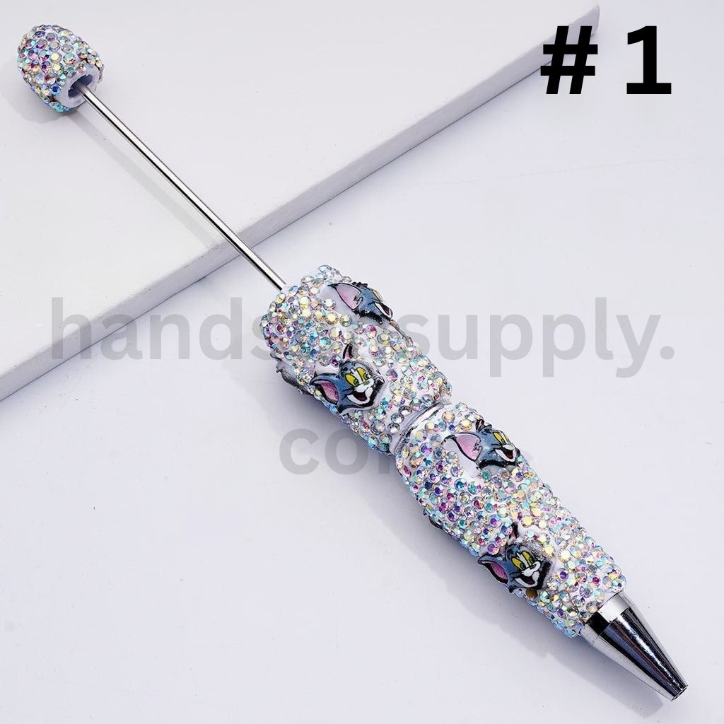 Cute Tom and Jerry Inspired Design with AB Rhinestones Fun Style Clay Pens