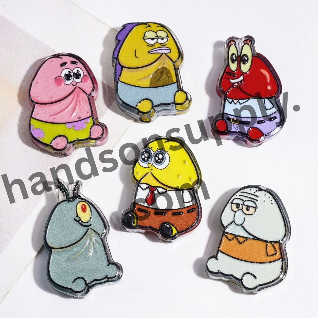 Cute Little Baby Sponge Character Series in Man Exclusive Theme Acrylic Beads, Random Mix