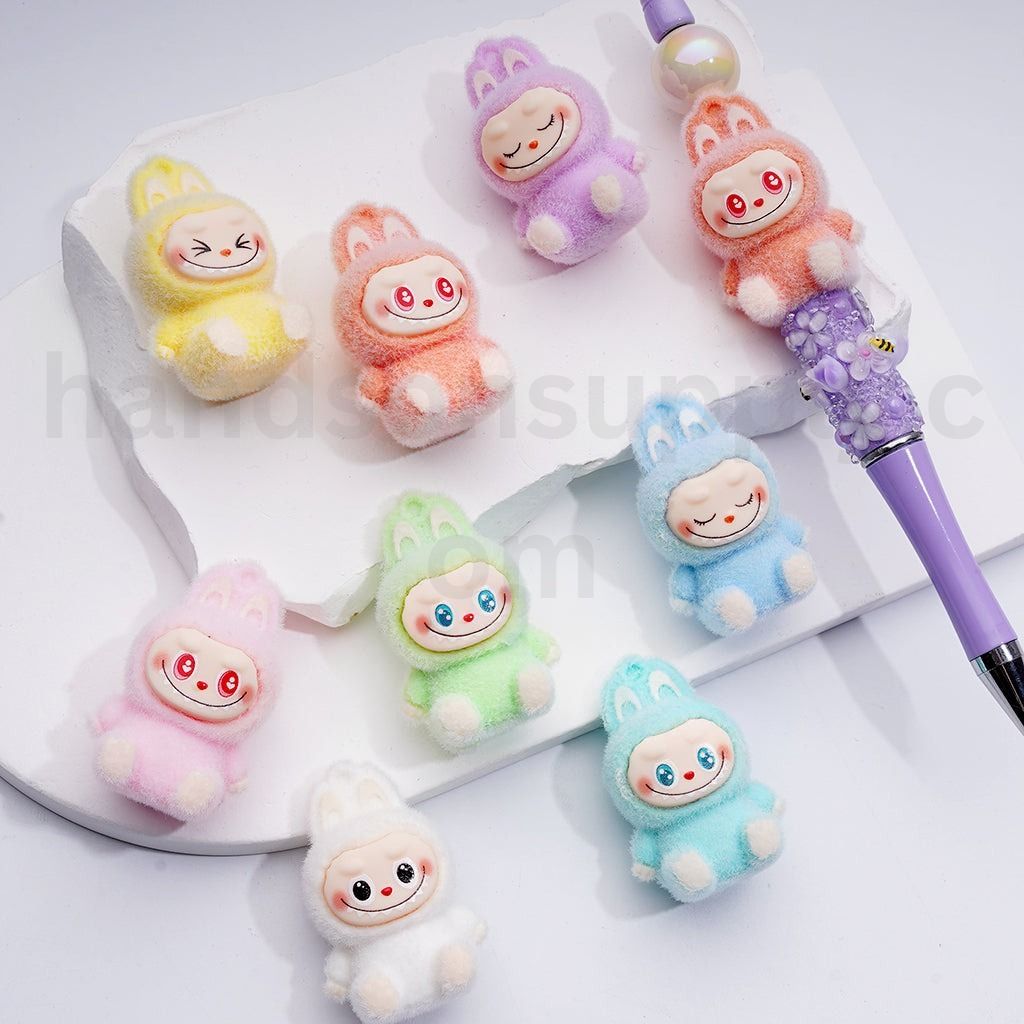 Flocked Multi-Color Labub with Hided Dangle Ring Pendant Cute Pen Topper Acrylic Beads Jewelry Accessories, 26*40MM
