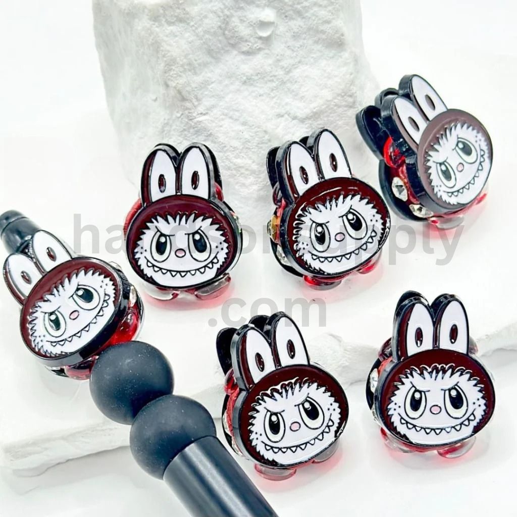 Cute & Creepy Spooky Bunny Face Vivid Alloy with Clear Rhinestones Oval Pearls Clay Beads, Around 28*22MM