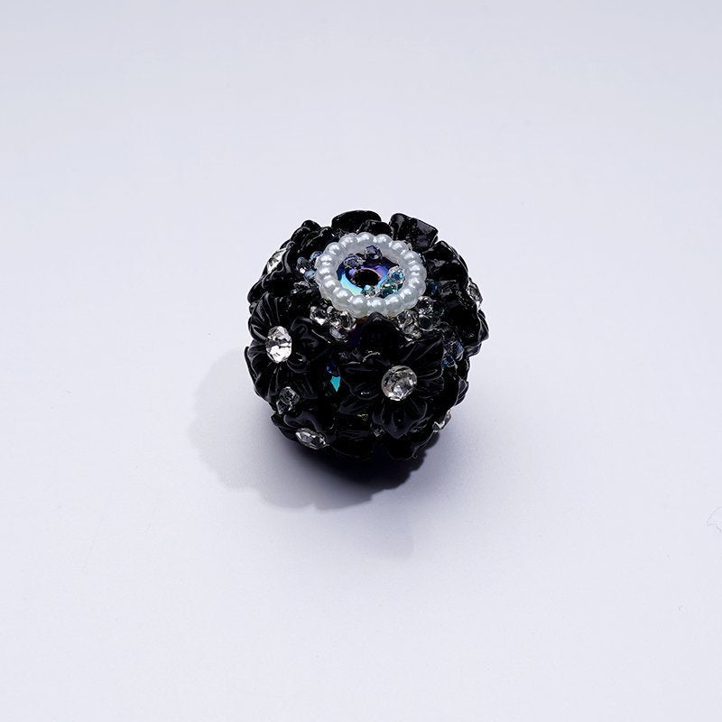 Flowers Clear Rhinestone Multi-Color Cute Inside White Pearls Ring Clear Sugars Round Clay Beads, 20MM