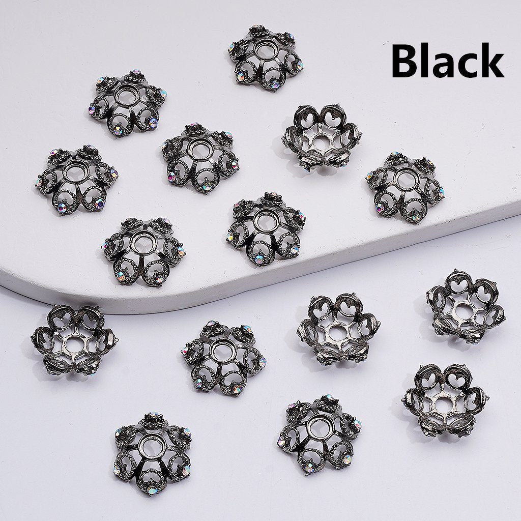 Sparkling Silver Lotus Bead Caps – Rhinestone-Embellished Metal Cages, 19MM (Fits 16MM-20MM Beads)