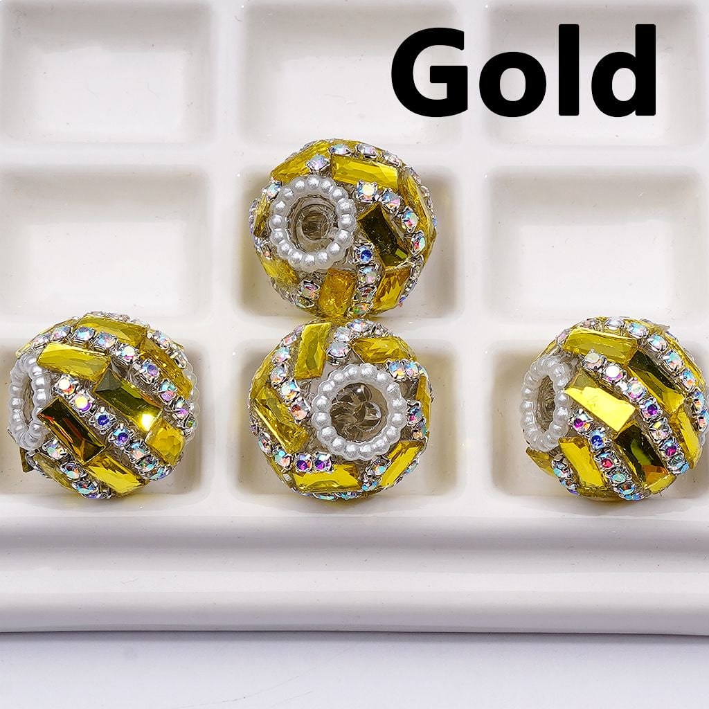 Rectangle & AB Rhinestones Chains Spiral Style Shiny White Pearls Loop Acrylic Beads 20MM