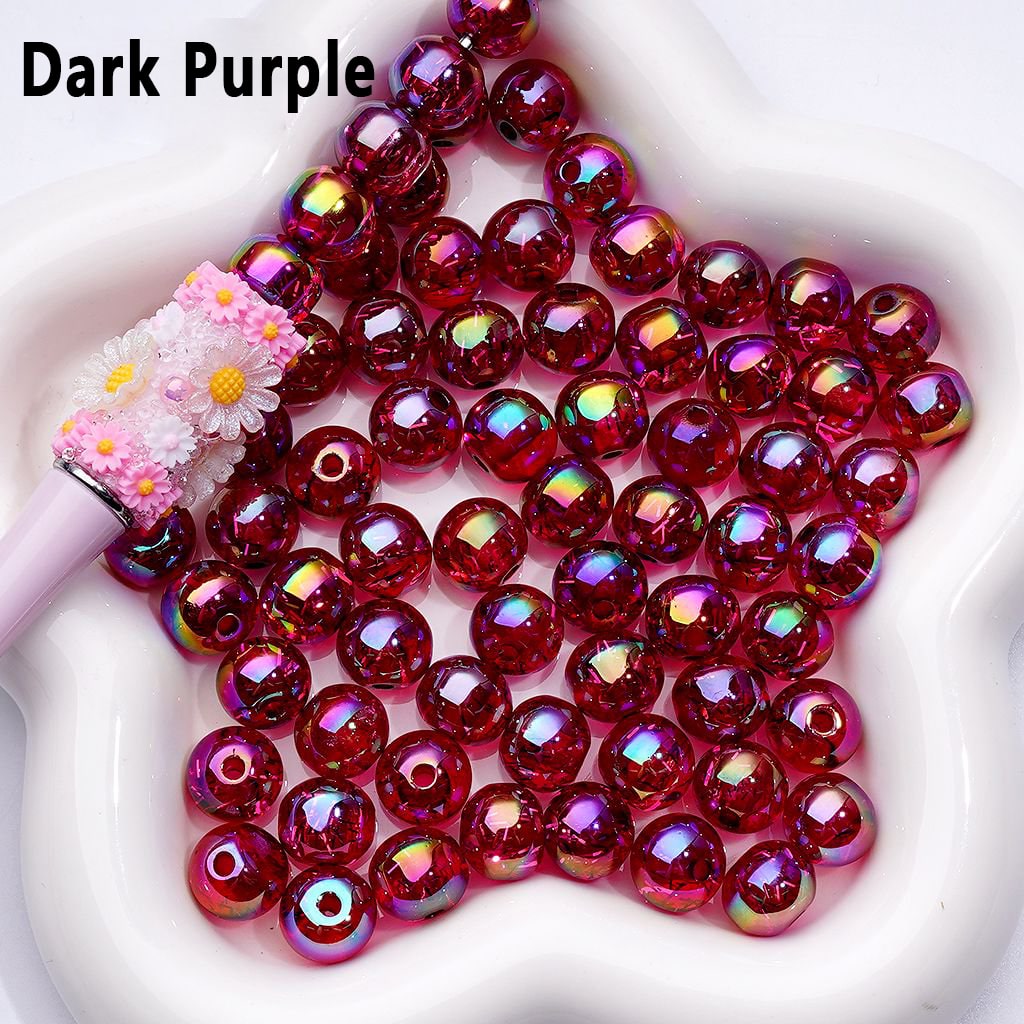 12MM Round Acrylic Beads – UV-Coated Multi-Color Translucent with Mini Silver Foil Paper Inside