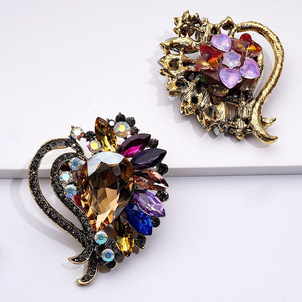 Gold Alloy Heart Exquisite Fancy with Colorful Shiny Rhinestones Cute Butterflies Hearts Snowflakes and Decorative Clay Beads Around 52*64MM