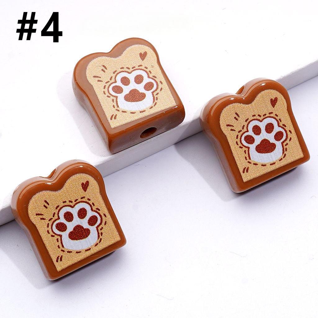 Whimsical Hand-Painted Bread Beads – Cute Acrylic Toast Charms for Crafts