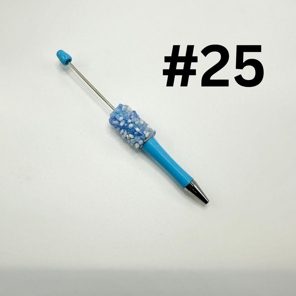 Solid Color Plastic Beadable Pens with tiny Pebbles