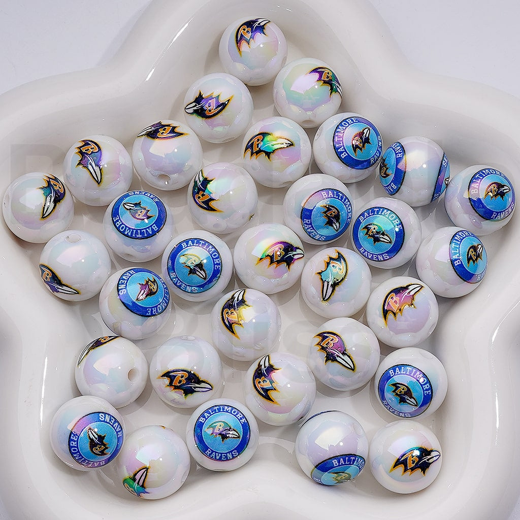 NF Football Teams USA American UV Coating Round Acrylic Beads, 16MM, Random Mix and Single Team Both Available to Choose