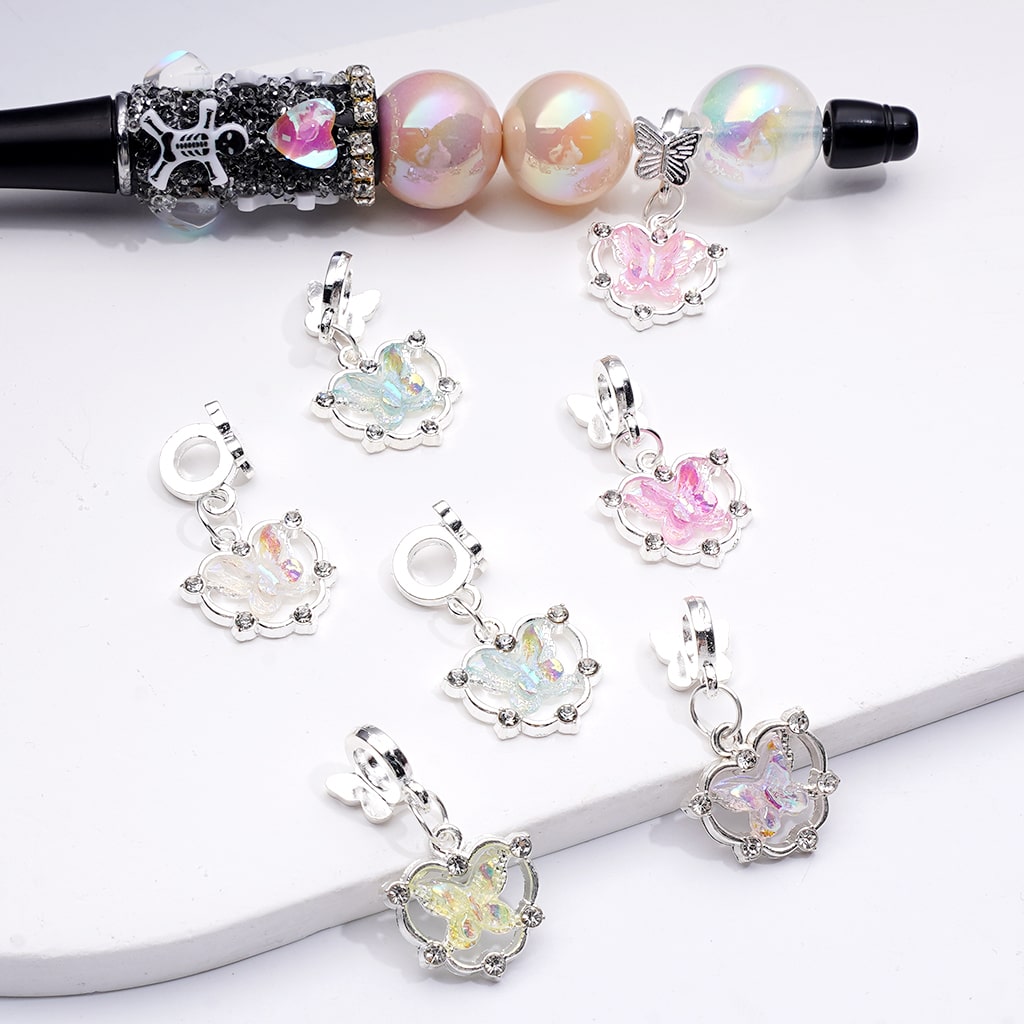 Silver Alloy Bail Beads Dangle Butterfly Charm Rhinestone Pendant Jewelry Supplies