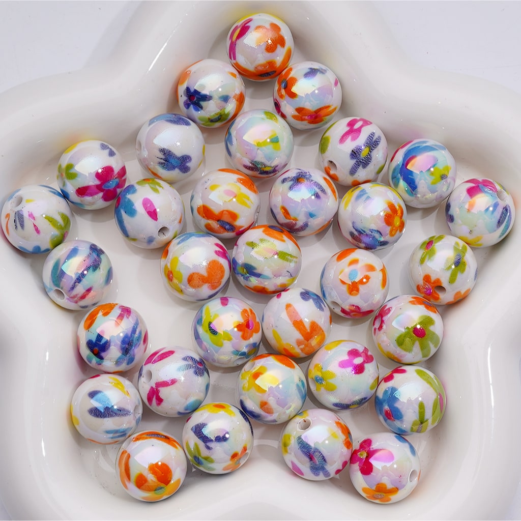 Different Flowers Multi-Color UV Coating Round Acrylic Beads, 16MM (Single Color is available for 200pcs Whole bag)