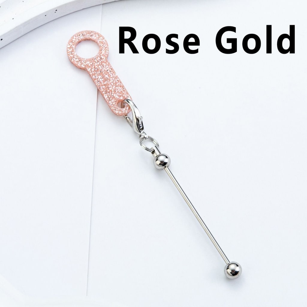 Silver Metal Bar DIY Beadable for Keychain with Carabiner Hook Plastic Long Ring Hoop on Cup's Straw 120MM
