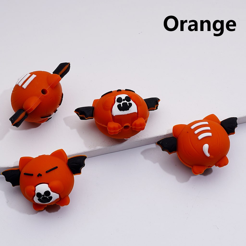 Little White Ghost Held by 3D Cute Bat Halloween Silicone Focal Beads