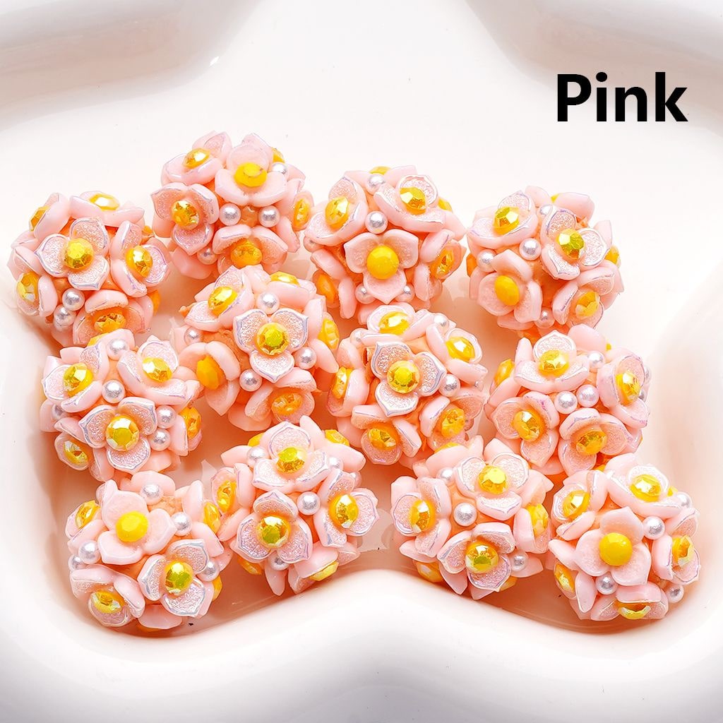 Shiny Clay Beads Three-Petal Flower with Colorful Stamen and White Pearls 20MM