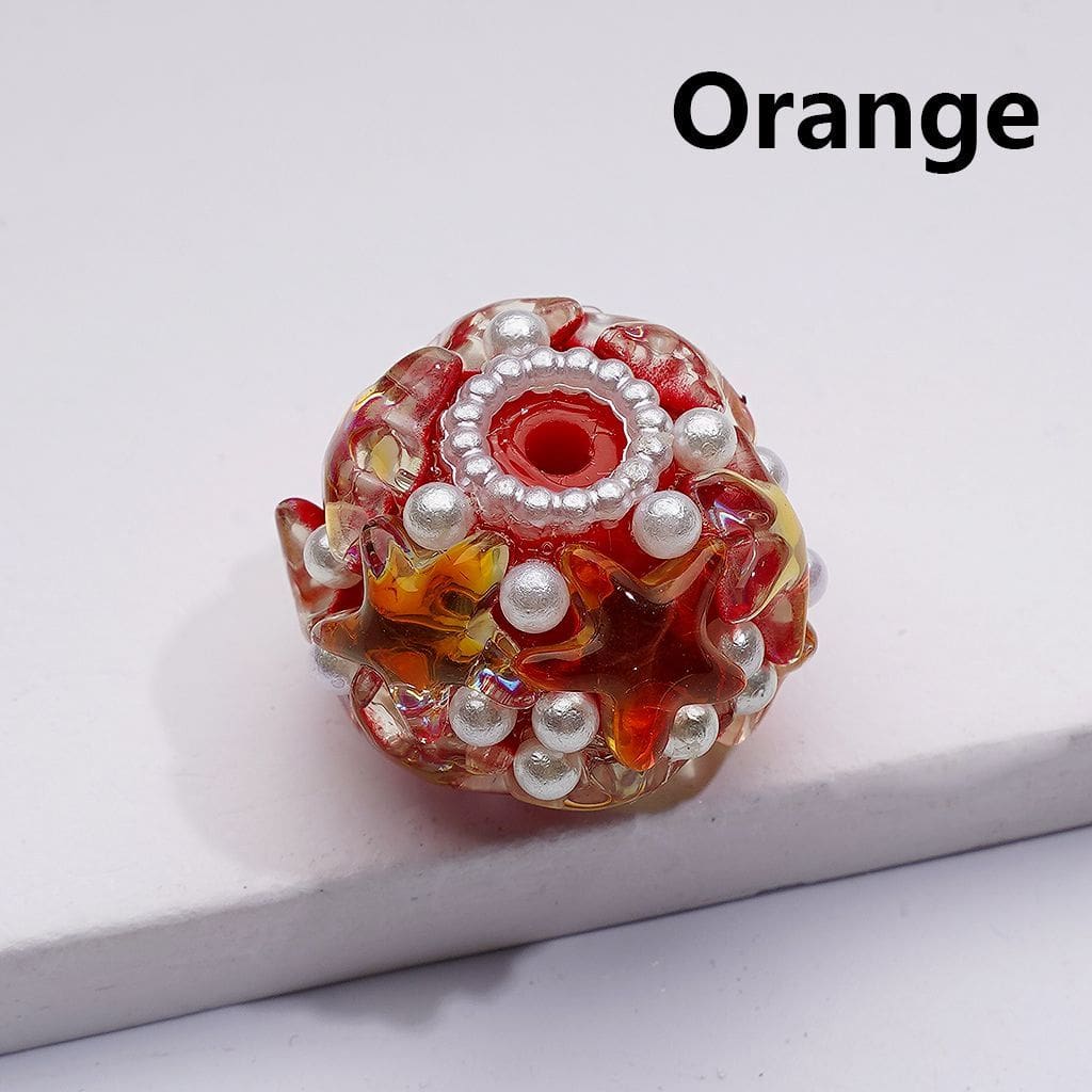 Shiny Stars Multi-Color Round Acrylic Beads with White Pearls 22*18MM