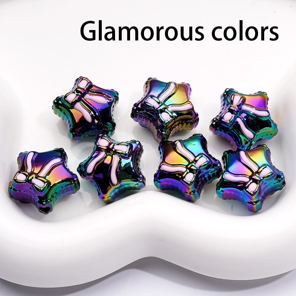 UV Coated Acrylic Beads Shiny Five-Pointed Star with Bowknots Multi-Color 20MM (Single Color is available for 200pcs(Whole Bag))