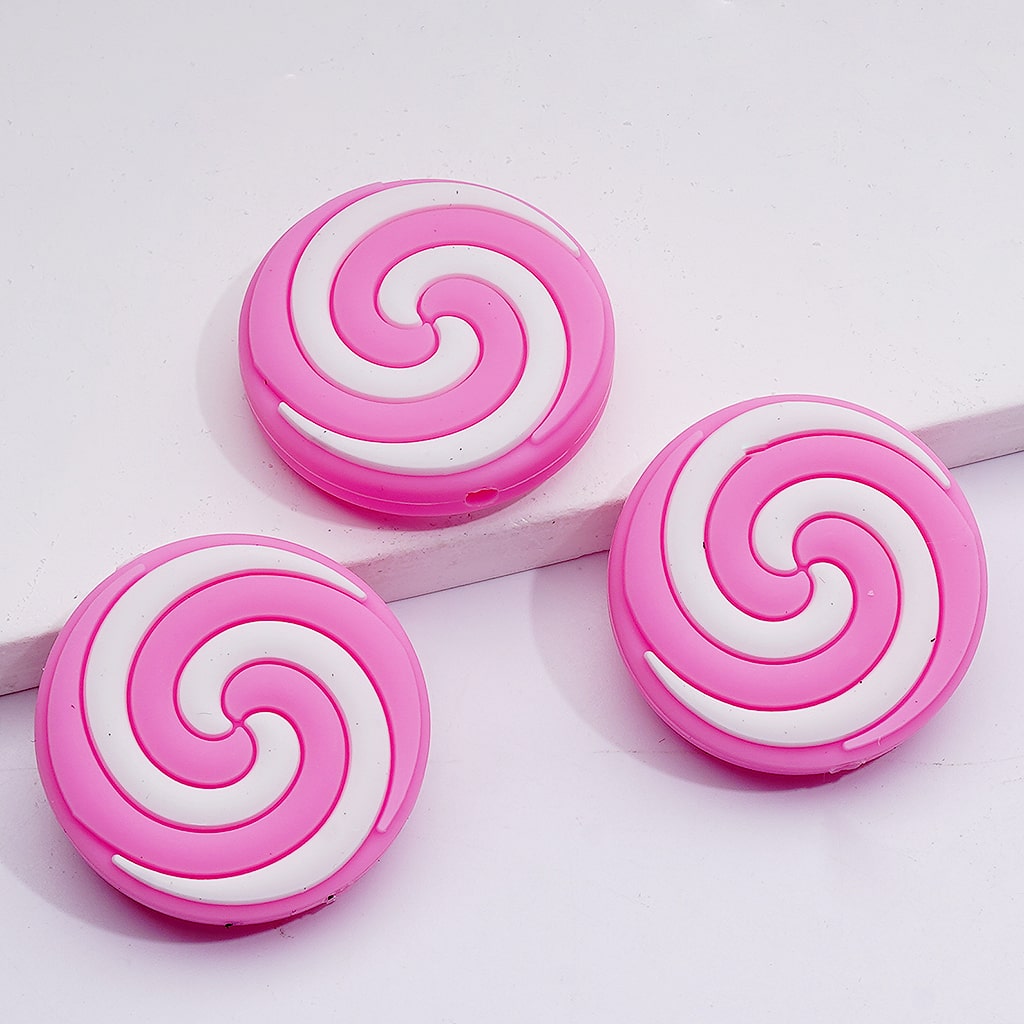 Round Pink White Lollipop Candy Silicone Focal Beads