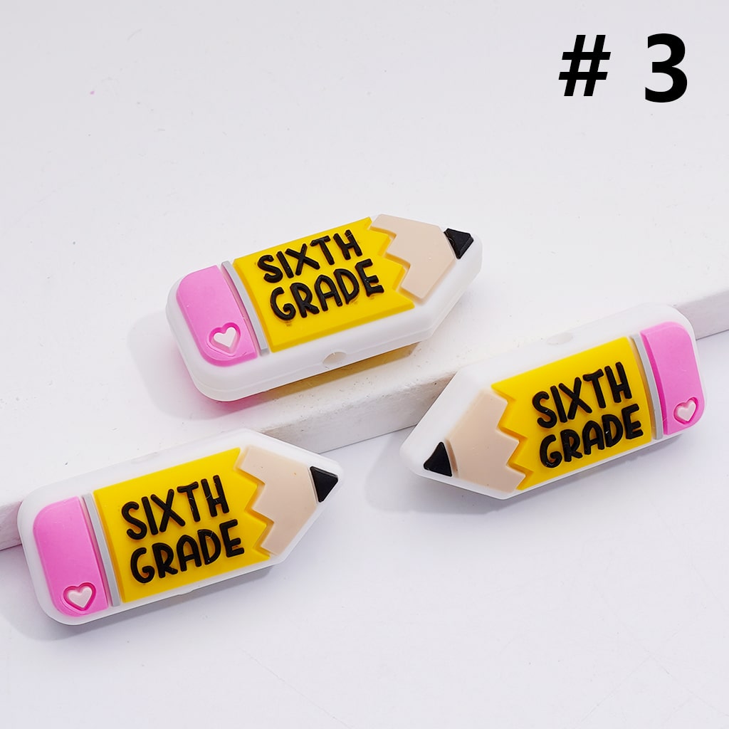 Mini Pencil with Cute Grade Symbol Silicone Focal Beads