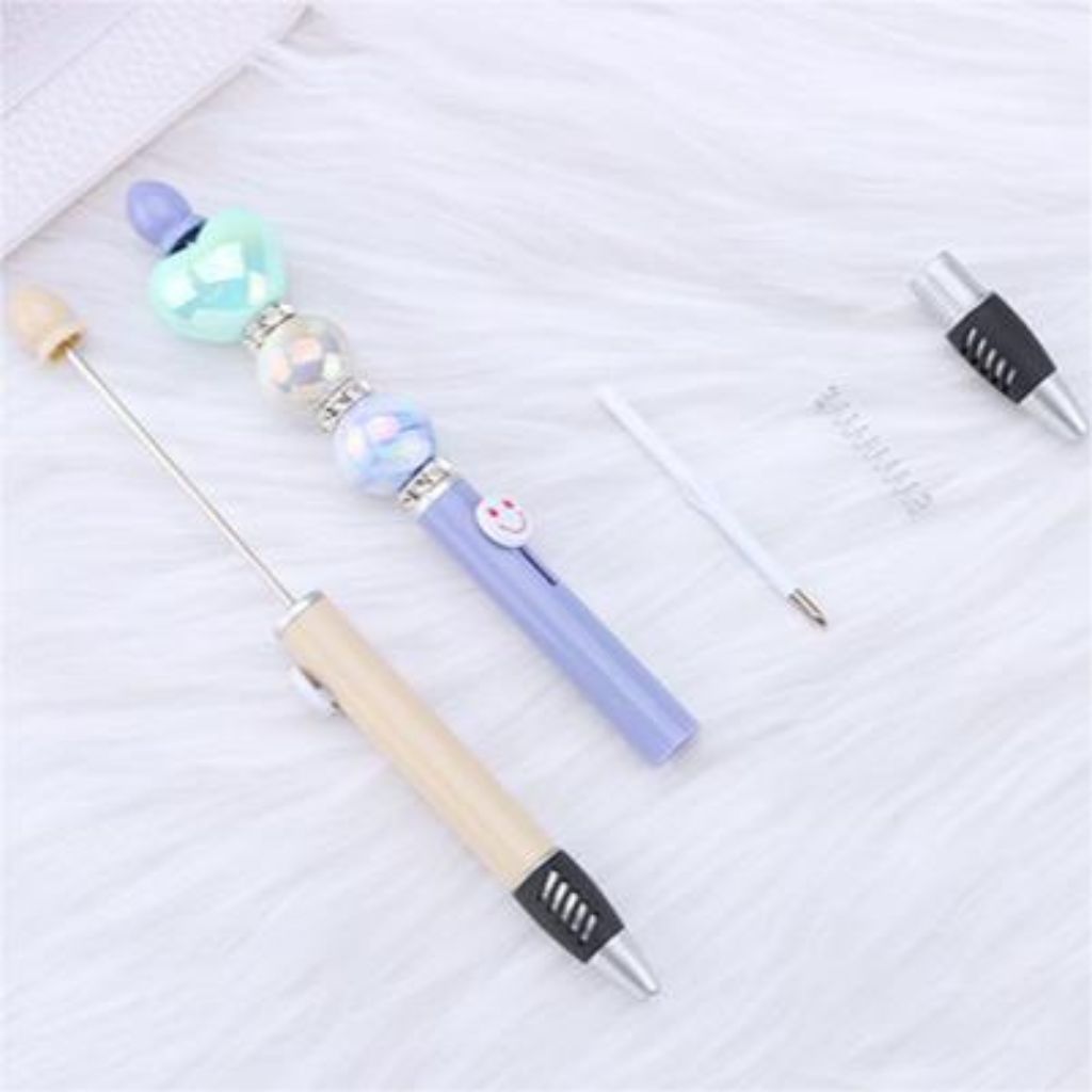 Fashionable DIY Plastic Beadable Pen with Smile Emoji in Solid Colors