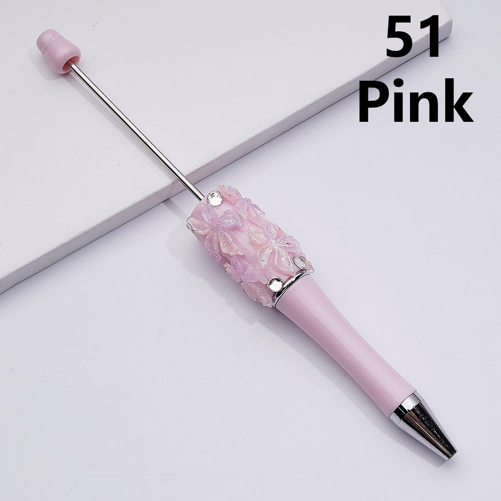 Glitter Shiny Flowers with Clear Rhinestones Double Color Beadable Pens
