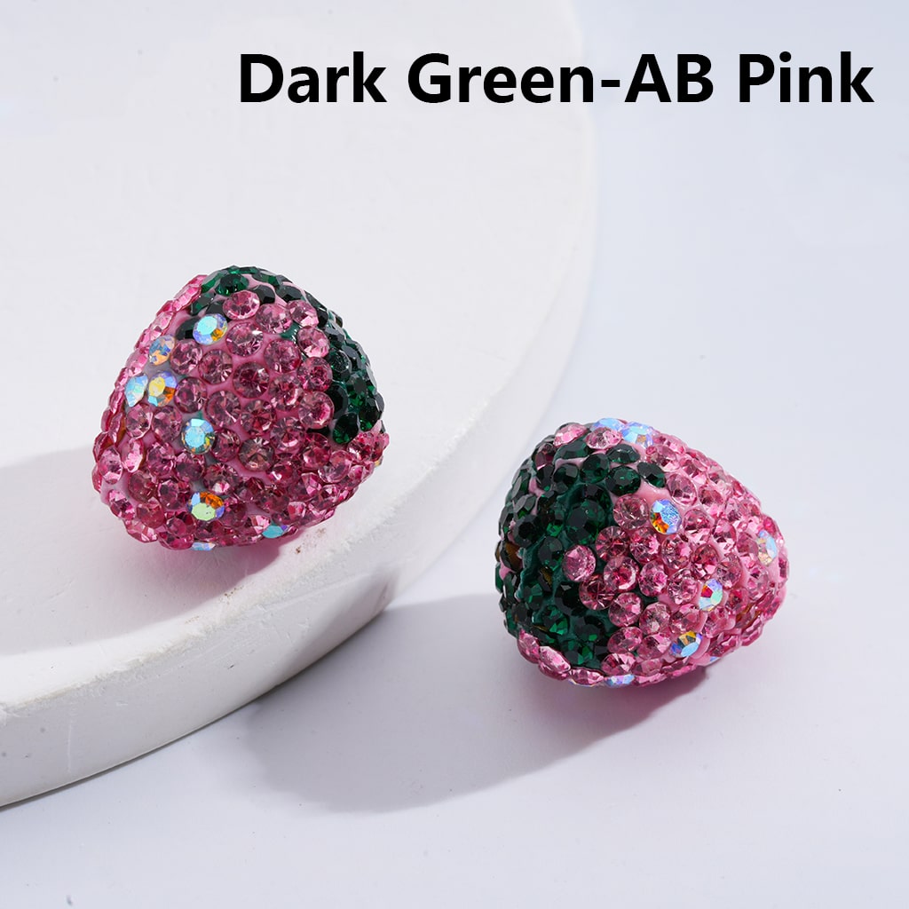 Strawberry Design with Multi-Color Rhinestones Clay Beads 16MM