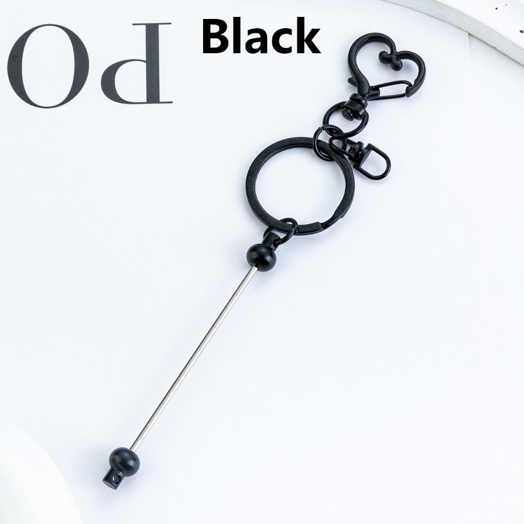 Metal Keychain with Bar and Heart Shape Clasp in Solid Color DIY Beadable 154MM